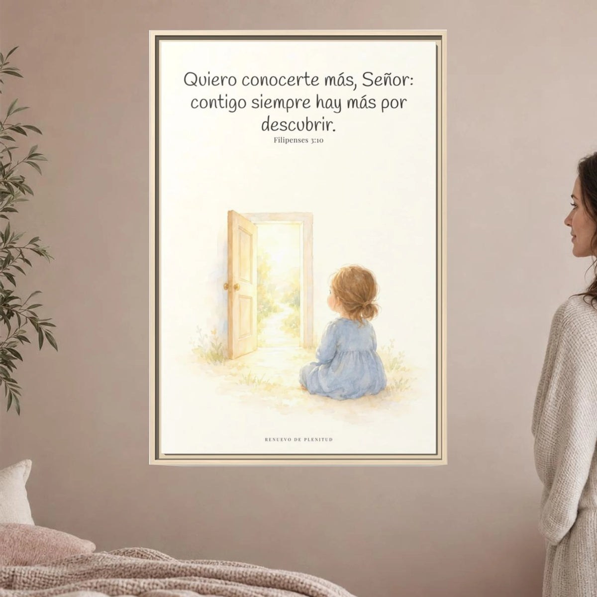 Quiero conocerte más, Señor — Lienzo Cristiano Enmarcado | Filipenses 3:10 — 24×36 pulgadas, marco natural, vista frontal ambiental, escala física calibrada