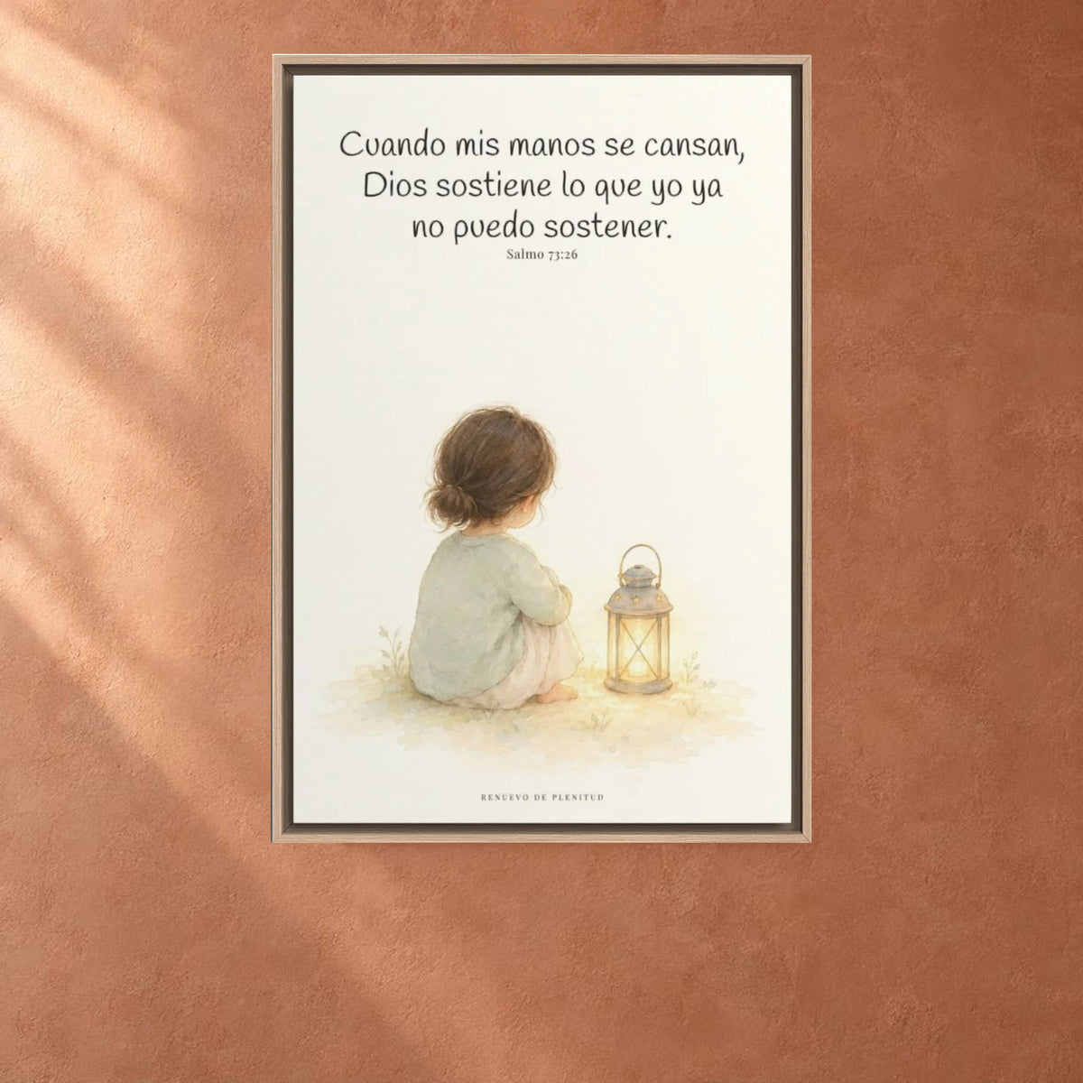 Dios sostiene lo que yo ya no puedo sostener | Cuadro cristiano enmarcado | Salmo 73:26 — 24×36 pulgadas, marco natural, vista frontal ambiental, escala física calibrada