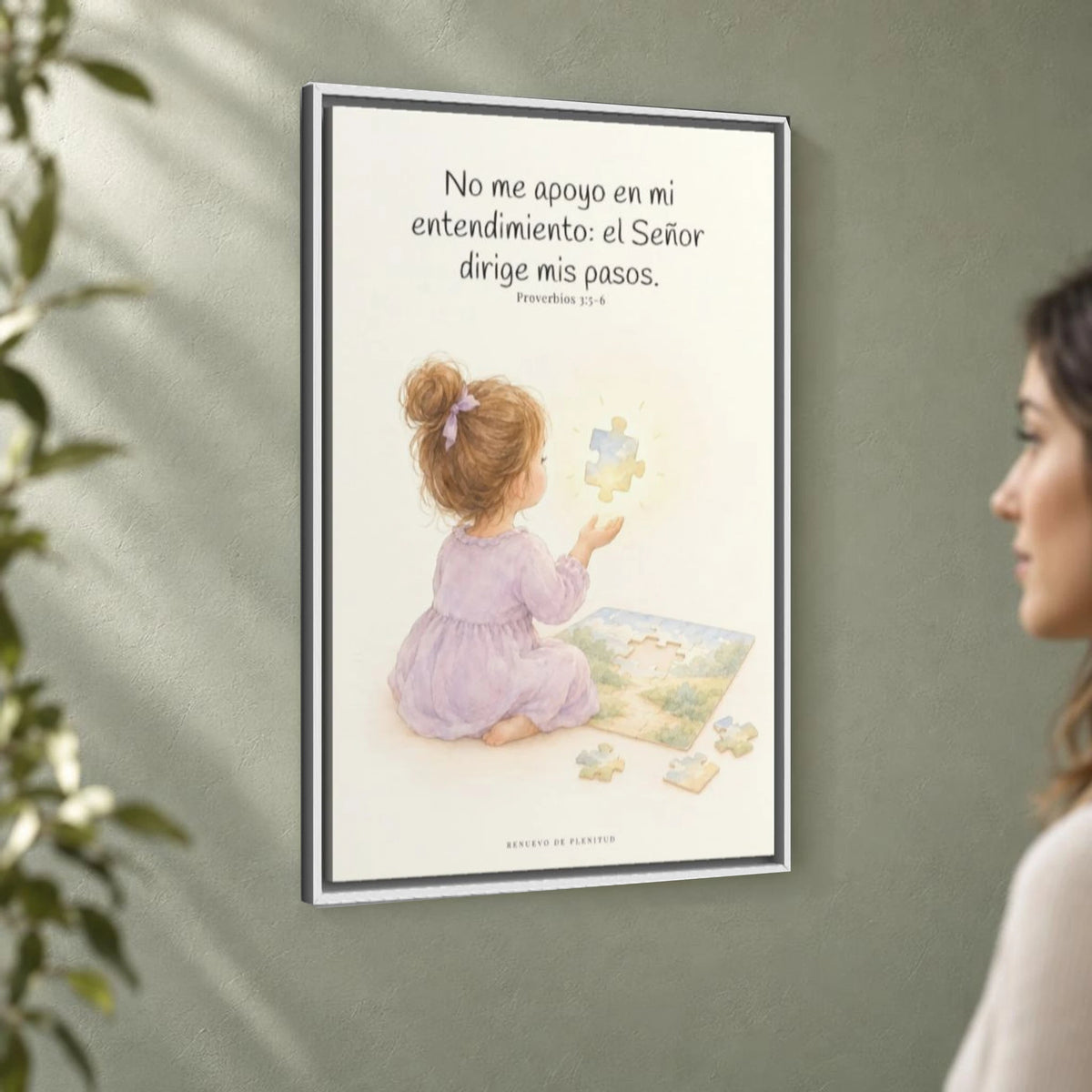 El Señor dirige mis pasos | Decoración cristiana enmarcada | Proverbios 3:5-6 — 24×36 pulgadas, marco blanco, vista angular ambiental del marco flotante, escala física calibrada