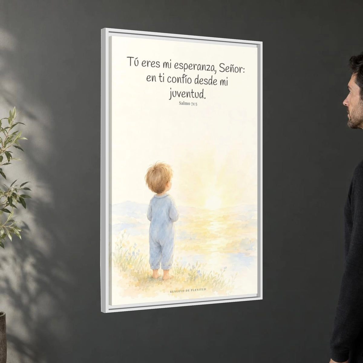 Tú eres mi esperanza, Señor — Lienzo Cristiano Enmarcado | Salmo 71:5 — 24×36 pulgadas, marco blanco, vista angular ambiental del marco flotante, escala física calibrada