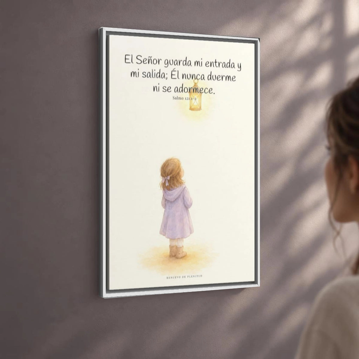 El Señor guarda mi entrada y mi salida | Decoración de fe para pared | Salmo 121:1-2 — 24×36 pulgadas, marco blanco, vista angular ambiental del marco flotante, escala física calibrada