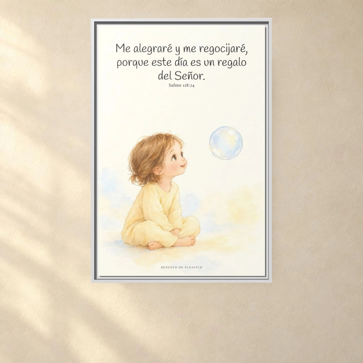 En este día me regocijaré en el Señor — Lienzo Cristiano Enmarcado | Salmo 118:24 — 24×36 pulgadas, marco blanco, vista frontal ambiental, escala física calibrada