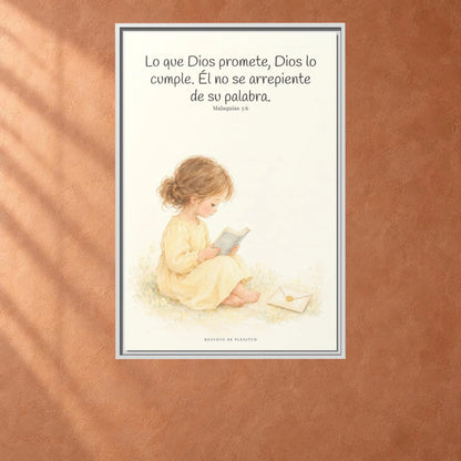 Jehová es el Dios que mantiene su palabra — Lienzo Cristiano Enmarcado | Malaquías 3:6 — 24×36 pulgadas, marco blanco, vista frontal ambiental, escala física calibrada