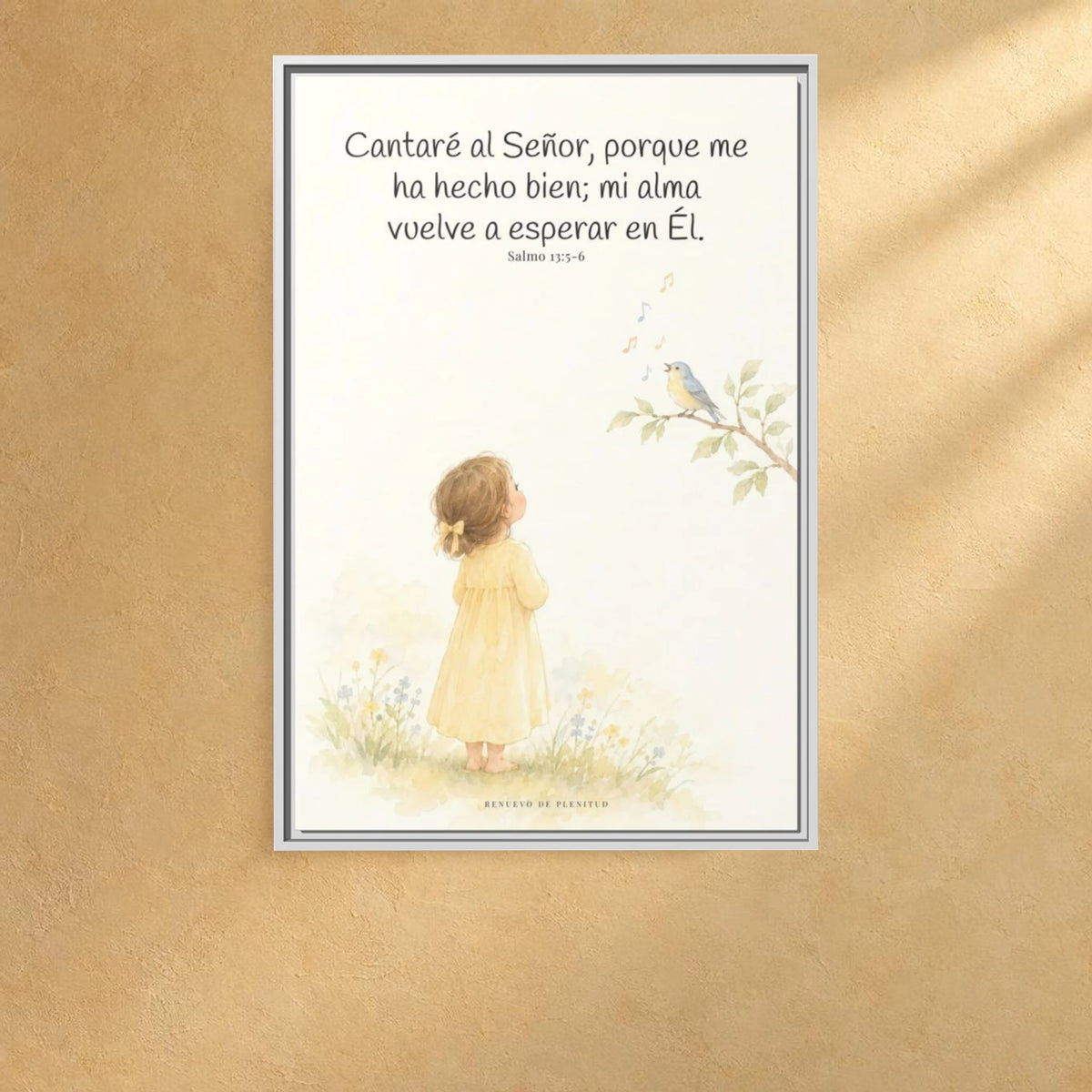 Cantaré a Jehová porque me ha hecho bien — Lienzo Cristiano Enmarcado | Salmo 13:5-6 — 24×36 pulgadas, marco blanco, vista frontal ambiental, escala física calibrada