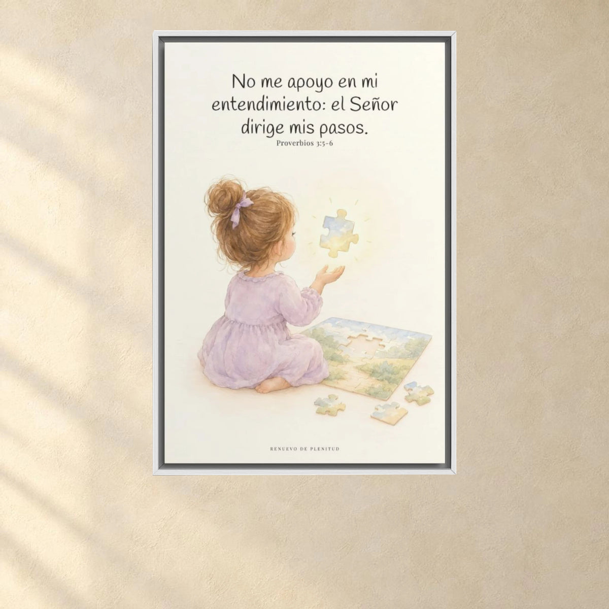 El Señor dirige mis pasos | Decoración cristiana enmarcada | Proverbios 3:5-6 — 24×36 pulgadas, marco blanco, vista frontal ambiental, escala física calibrada