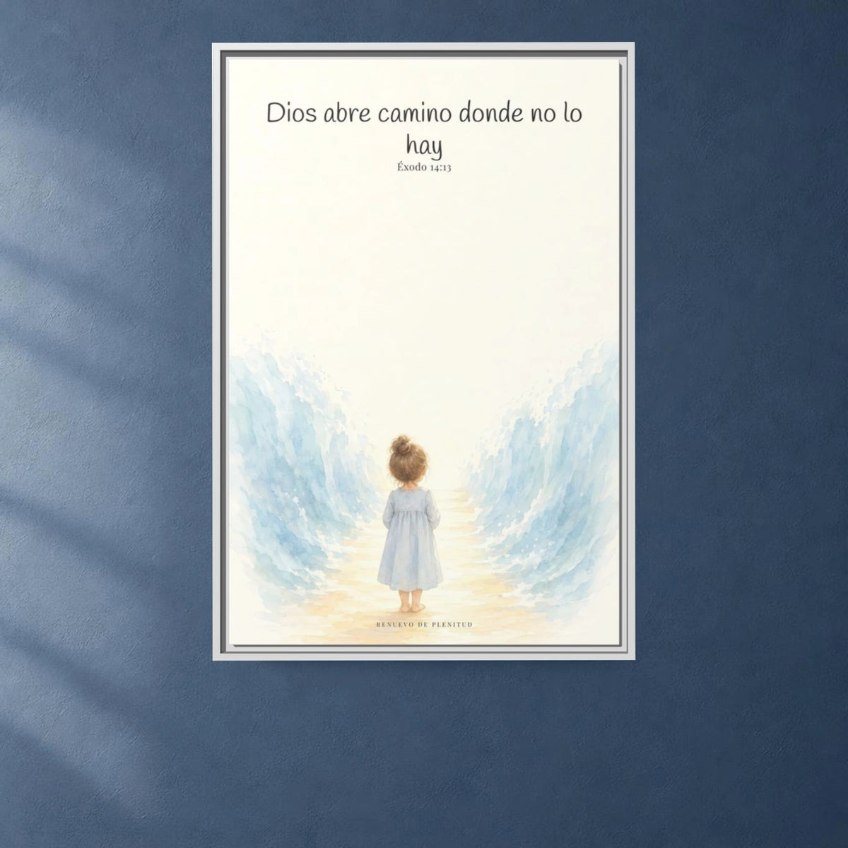 Dios abre camino donde no lo hay — Lienzo Cristiano Enmarcado | Éxodo 14:13 — 24×36 pulgadas, marco blanco, vista frontal ambiental, escala física calibrada
