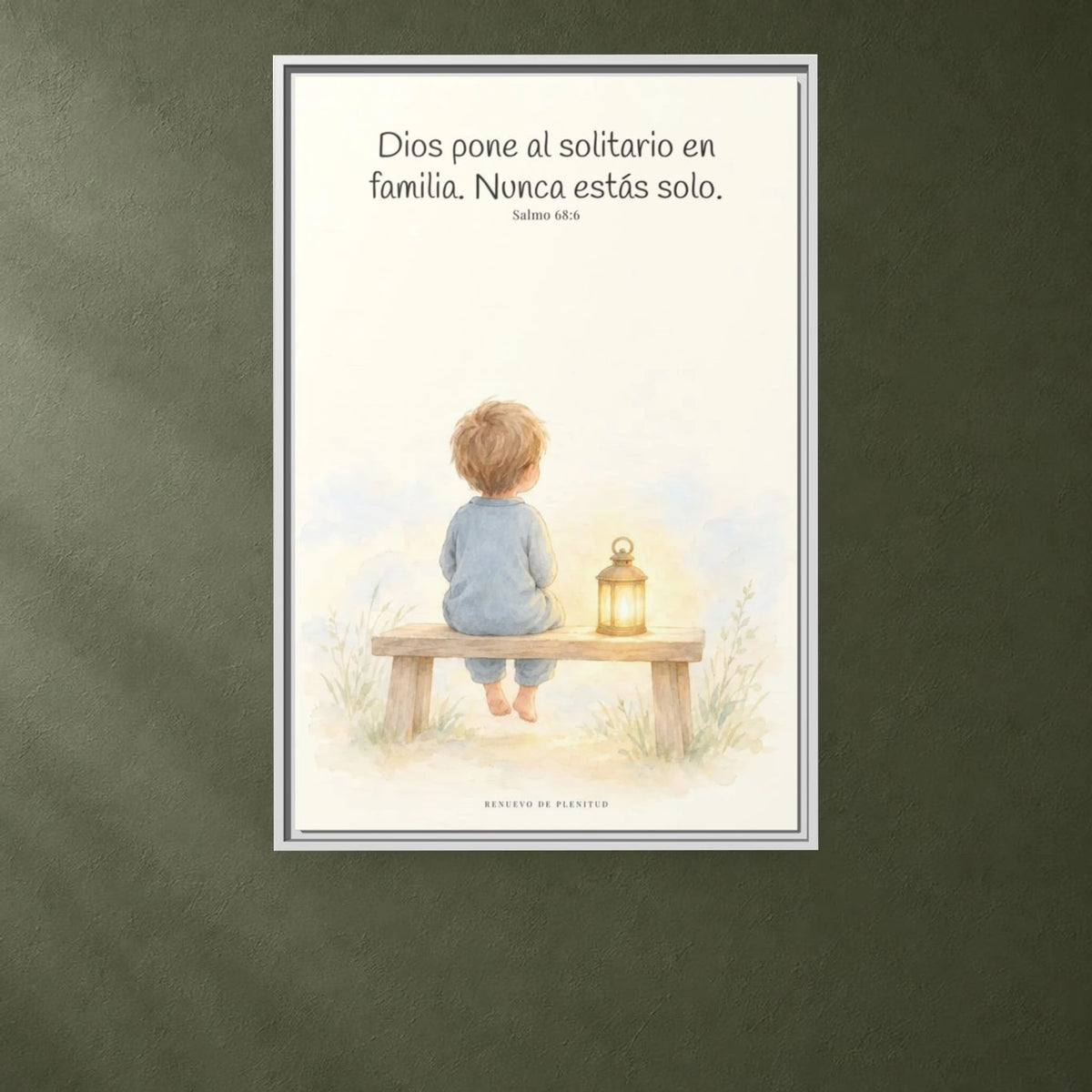 Dios pone al solitario en familia — Lienzo Cristiano Enmarcado | Salmo 68:6 — 24×36 pulgadas, marco blanco, vista frontal ambiental, escala física calibrada