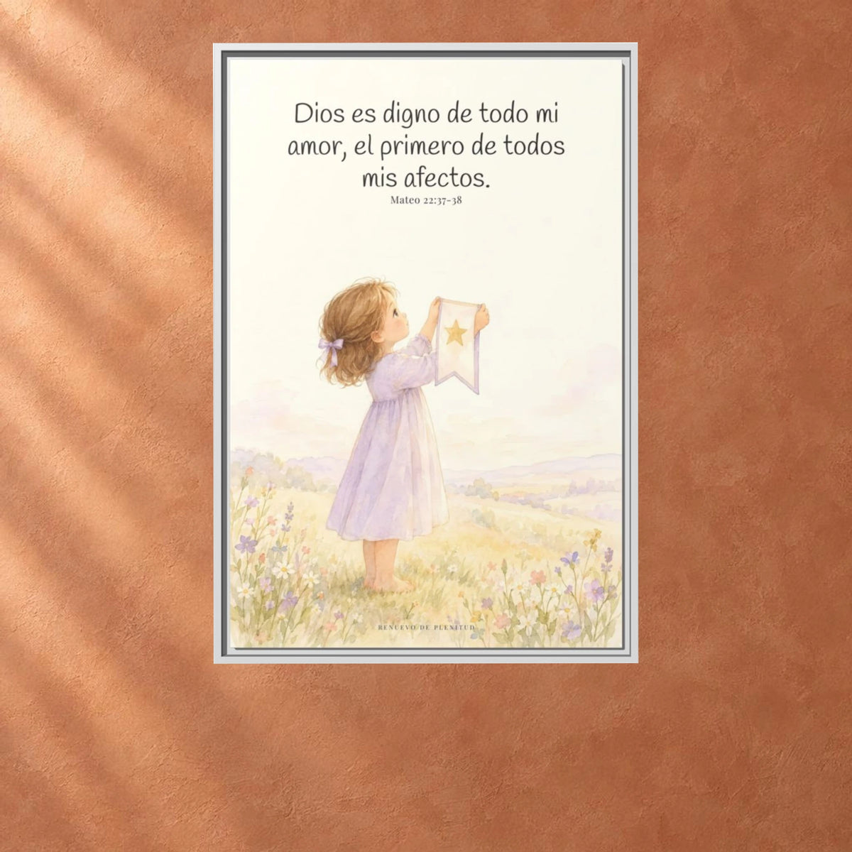 Dios es digno de todo mi amor — Lienzo Cristiano Enmarcado | Mateo 22:37-38 — 24×36 pulgadas, marco blanco, vista frontal ambiental, escala física calibrada