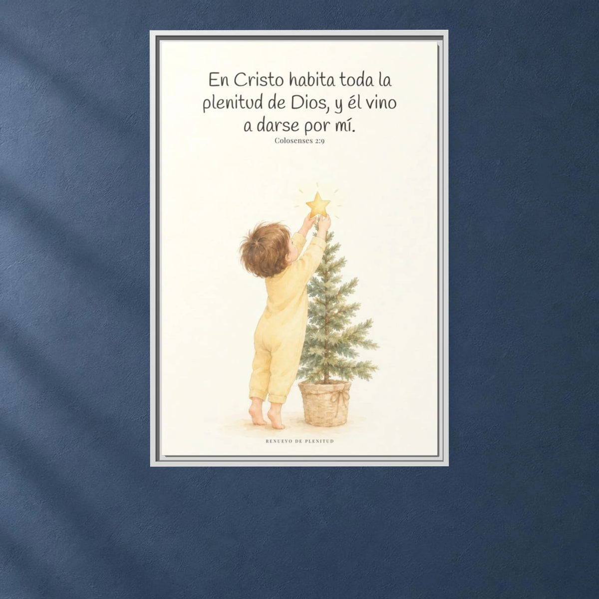 En Cristo habita la plenitud de Dios — Lienzo Cristiano Enmarcado | Colosenses 2:9 — 24×36 pulgadas, marco blanco, vista frontal ambiental, escala física calibrada