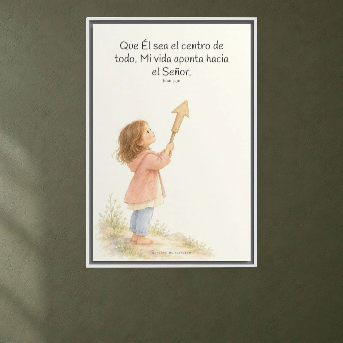 Que Él sea el centro de todo | Cuadro de inspiración bíblica | Juan 3:30 — 24×36 pulgadas, marco blanco, vista frontal ambiental, escala física calibrada