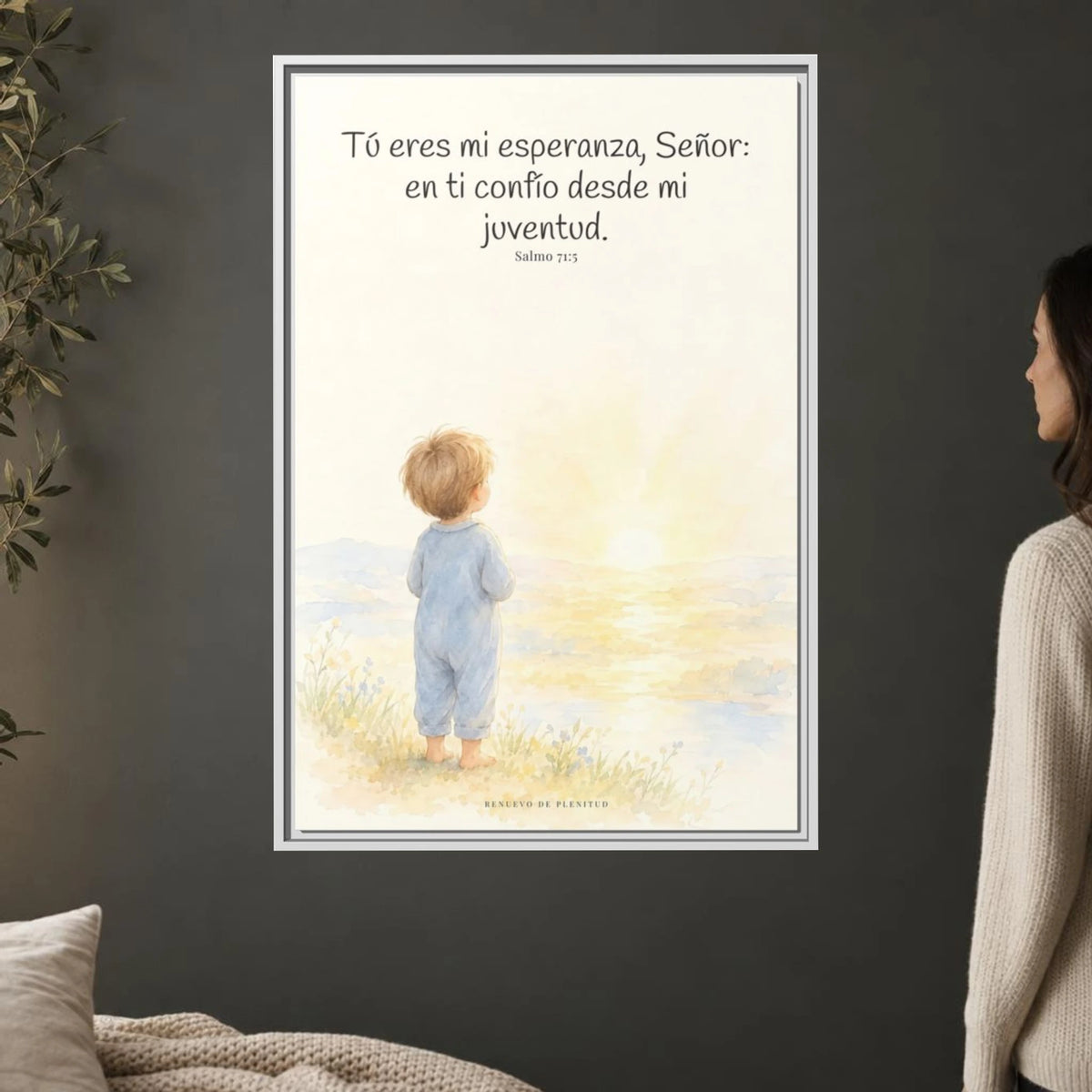 Tú eres mi esperanza, Señor — Lienzo Cristiano Enmarcado | Salmo 71:5 — 24×36 pulgadas, marco blanco, vista frontal ambiental, escala física calibrada