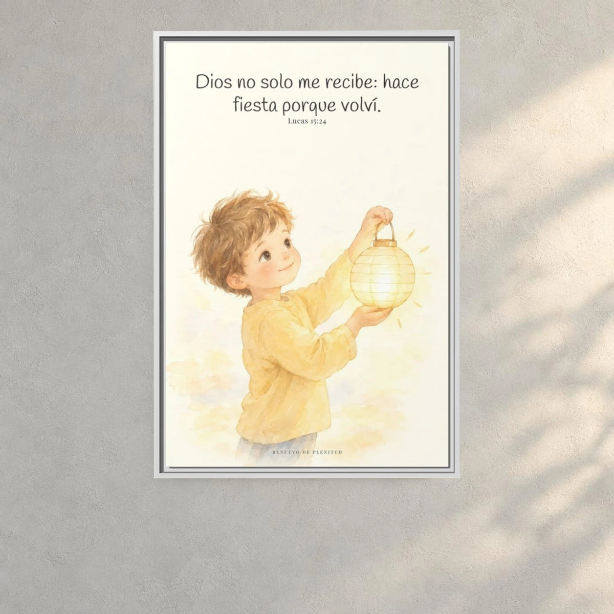 Era tiempo de hacer fiesta y regocijarnos — Lienzo Cristiano Enmarcado | Lucas 15:24 — 24×36 pulgadas, marco blanco, vista frontal ambiental, escala física calibrada