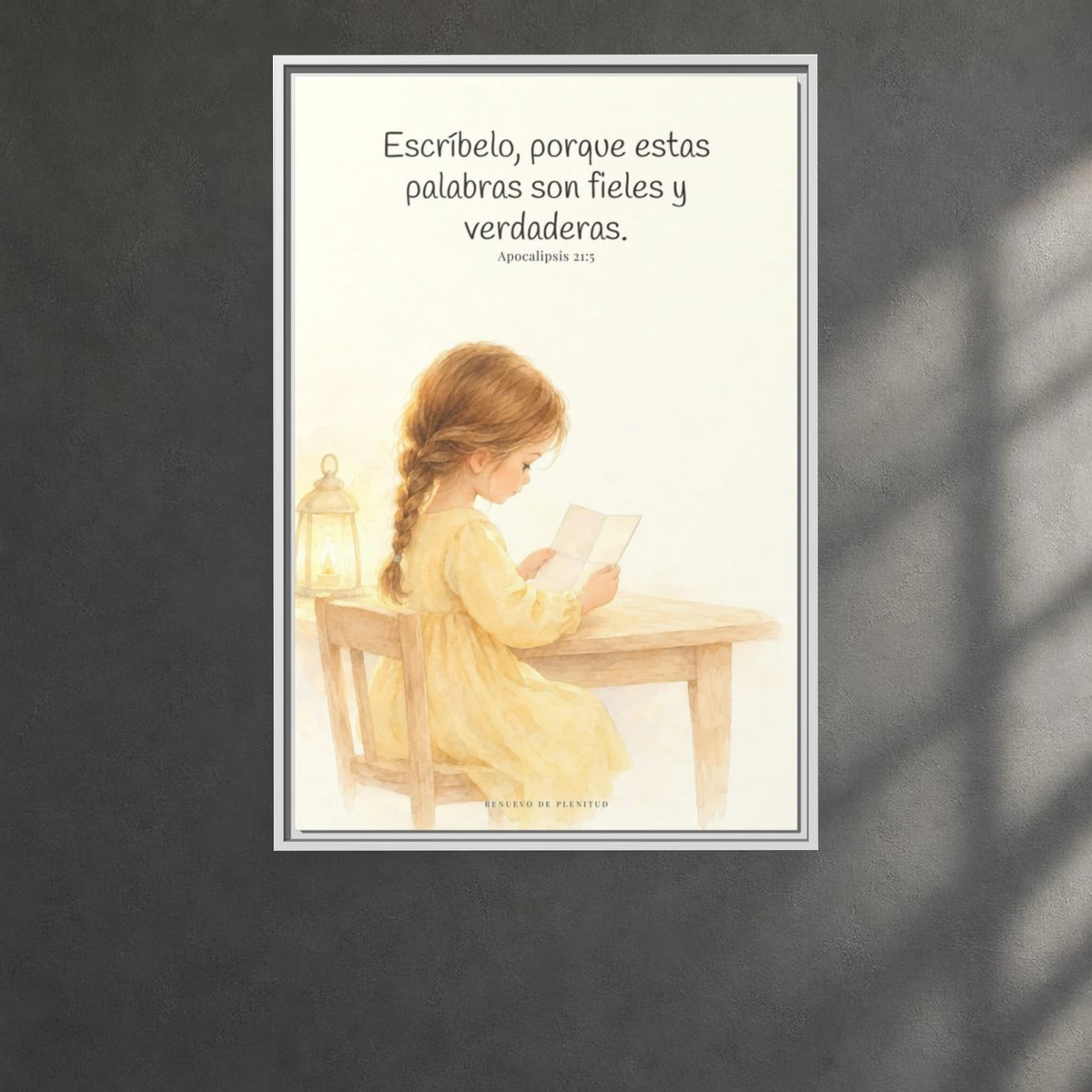 Estas palabras son fieles y verdaderas — Lienzo Cristiano Enmarcado | Apocalipsis 21:5 — 24×36 pulgadas, marco blanco, vista frontal ambiental, escala física calibrada