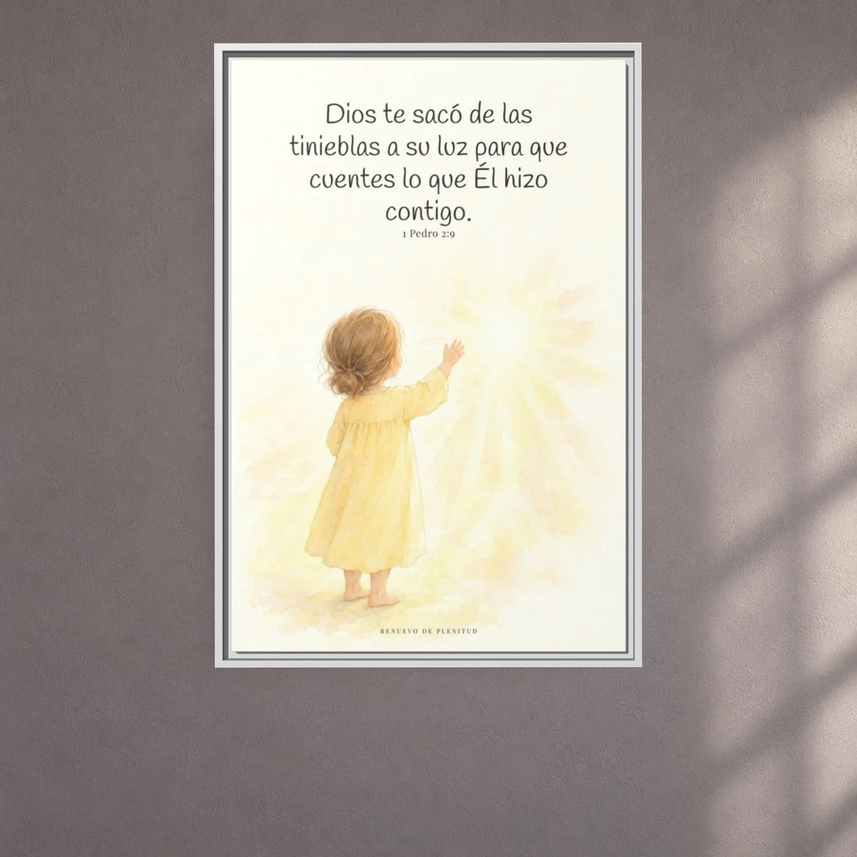 Para que anuncies las maravillas de Dios — Lienzo Cristiano Enmarcado | 1 Pedro 2:9 — 24×36 pulgadas, marco blanco, vista frontal ambiental, escala física calibrada
