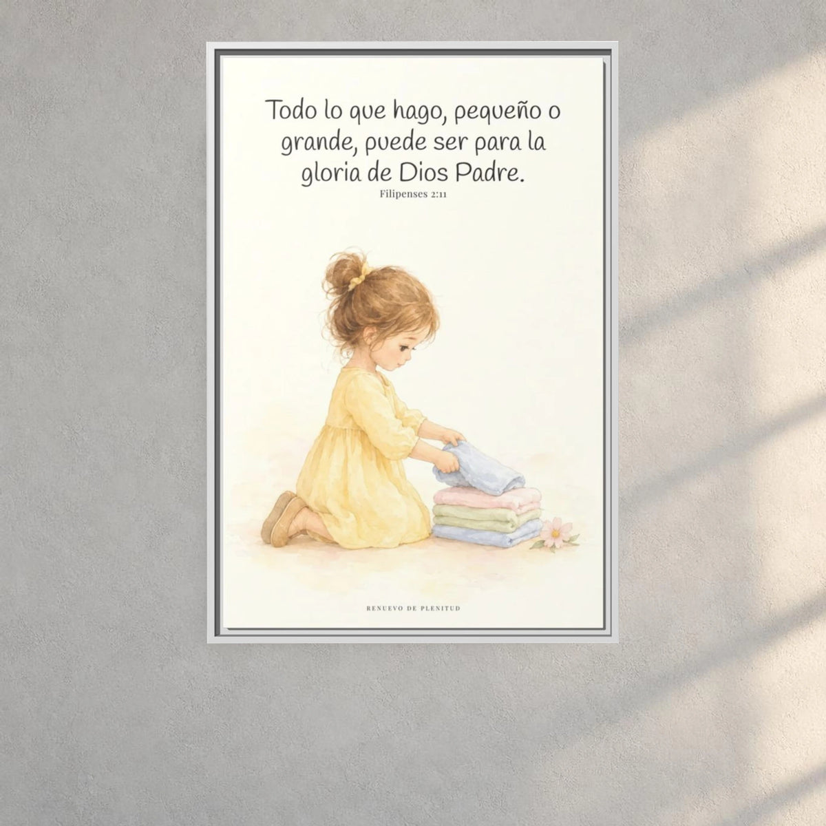 Para la gloria de Dios Padre — Lienzo Cristiano Enmarcado | Filipenses 2:11 — 24×36 pulgadas, marco blanco, vista frontal ambiental, escala física calibrada