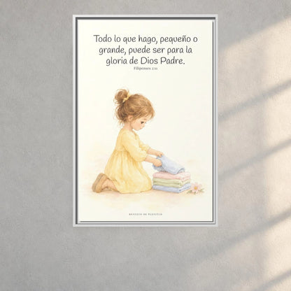 Para la gloria de Dios Padre — Lienzo Cristiano Enmarcado | Filipenses 2:11 — 24×36 pulgadas, marco blanco, vista frontal ambiental, escala física calibrada