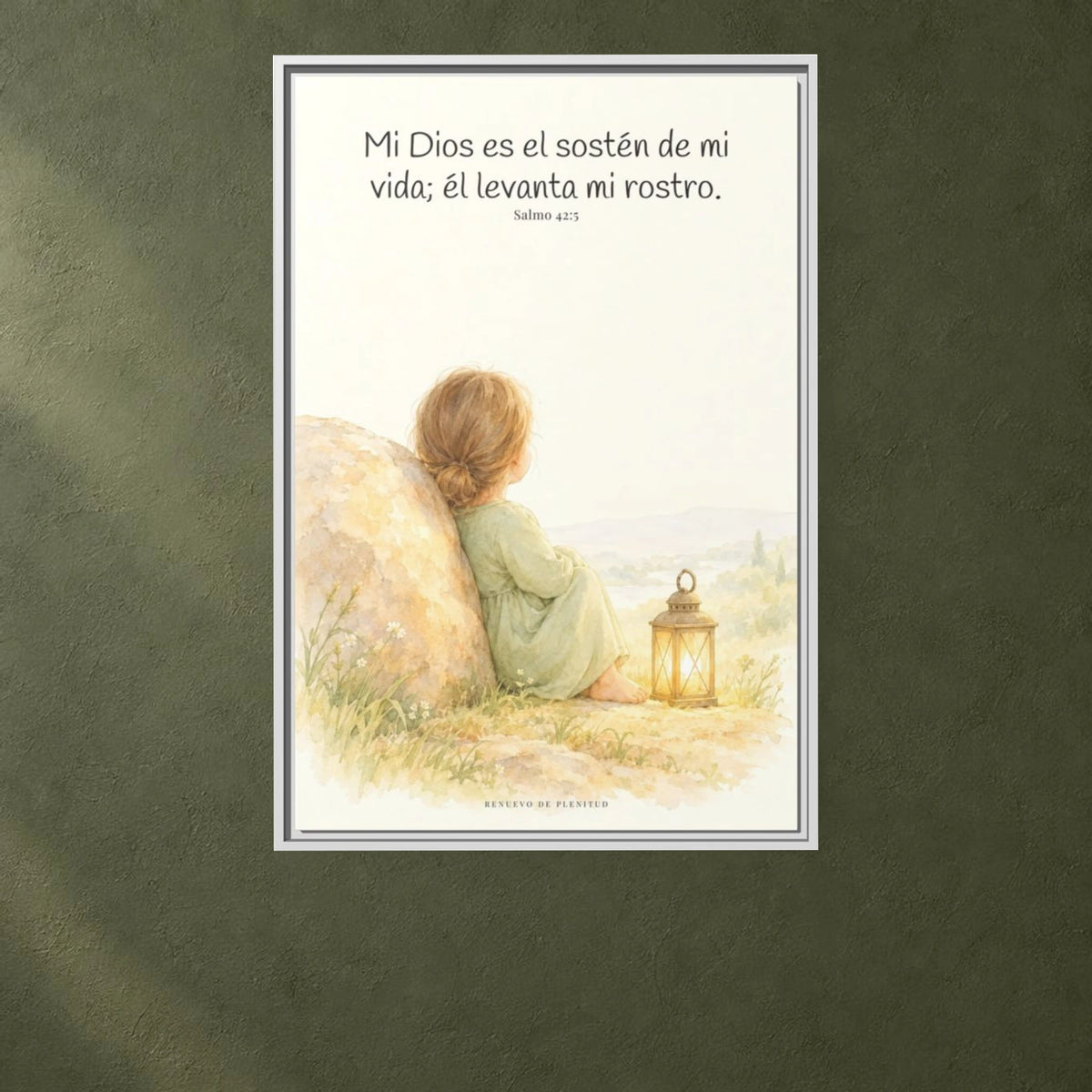 Dios es el sostén de mi vida — Lienzo Cristiano Enmarcado | Salmo 42:5 — 24×36 pulgadas, marco blanco, vista frontal ambiental, escala física calibrada