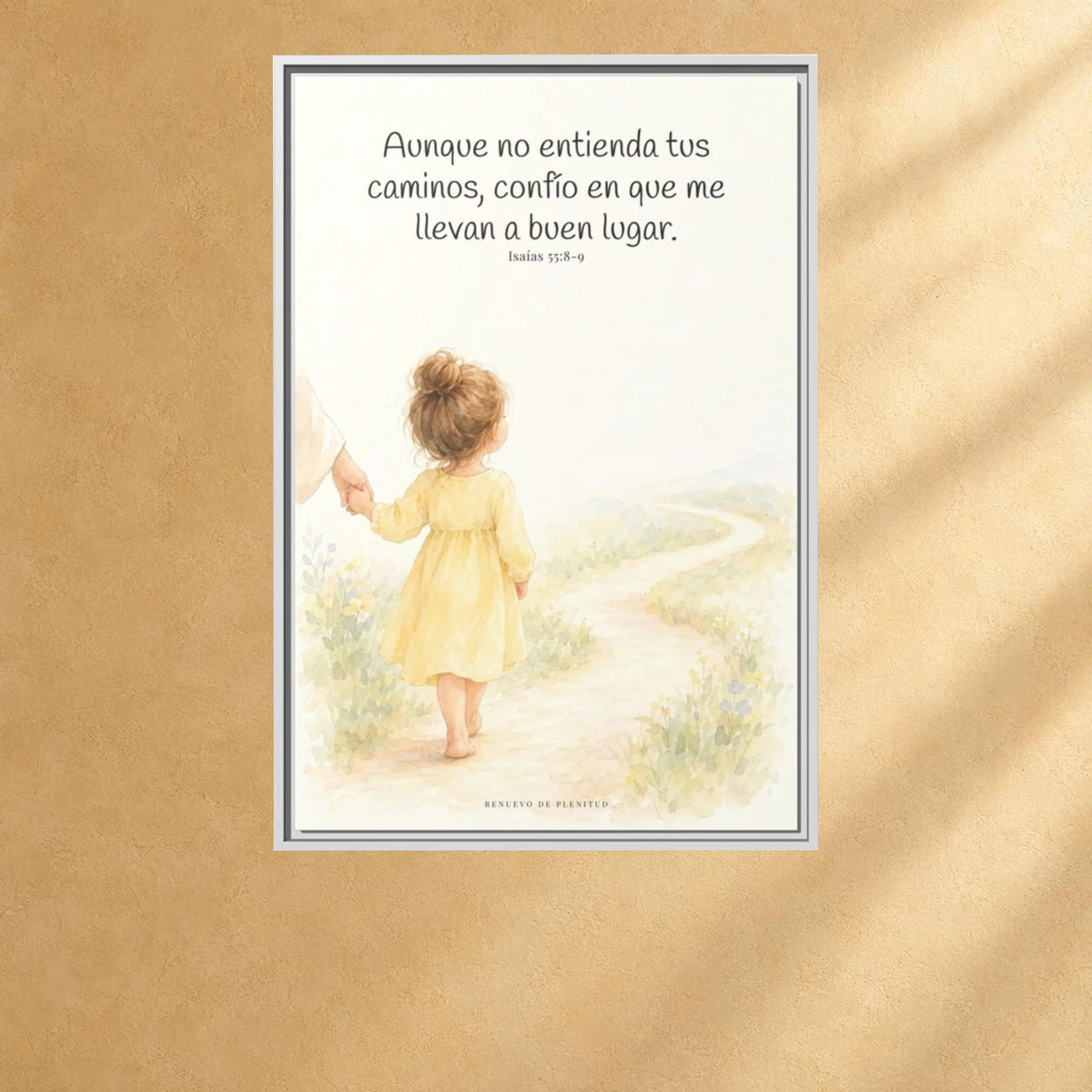 Confía en Dios cuando no entiendas el camino — Lienzo Cristiano Enmarcado | Isaías 55:8-9 — 24×36 pulgadas, marco blanco, vista frontal ambiental, escala física calibrada