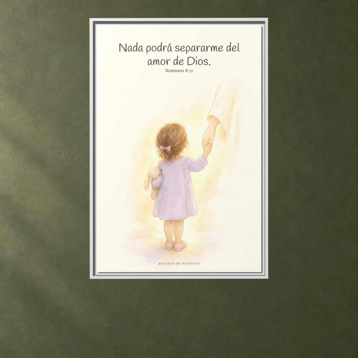 Nada podrá separarme del amor de Dios | Cuadro de inspiración bíblica | Romanos 8:31 — 24×36 pulgadas, marco blanco, vista frontal ambiental, escala física calibrada