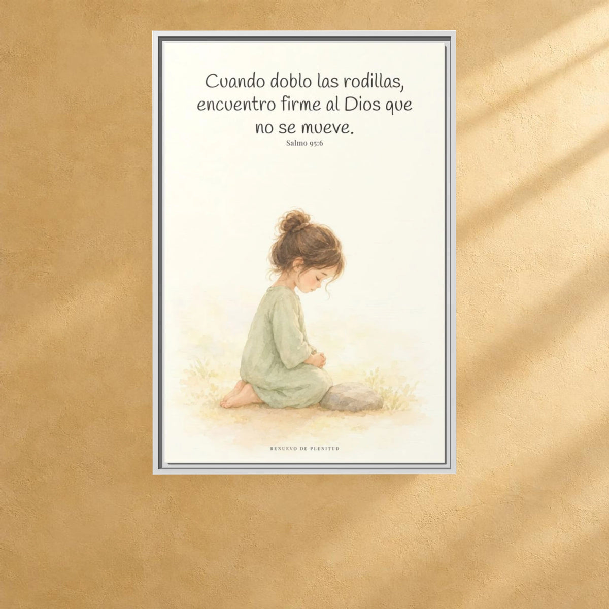 El Señor es la Roca donde descanso | Cuadro de fe enmarcado | Salmo 95:6 — 24×36 pulgadas, marco blanco, vista frontal ambiental, escala física calibrada