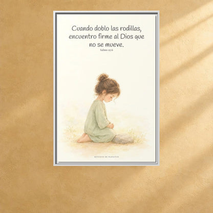 El Señor es la Roca donde descanso | Cuadro de fe enmarcado | Salmo 95:6 — 24×36 pulgadas, marco blanco, vista frontal ambiental, escala física calibrada