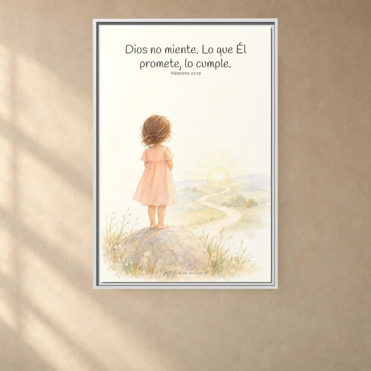 Dios no miente: sus promesas siempre se cumplen — Lienzo Cristiano Enmarcado | Números 23:19 — 24×36 pulgadas, marco blanco, vista frontal ambiental, escala física calibrada