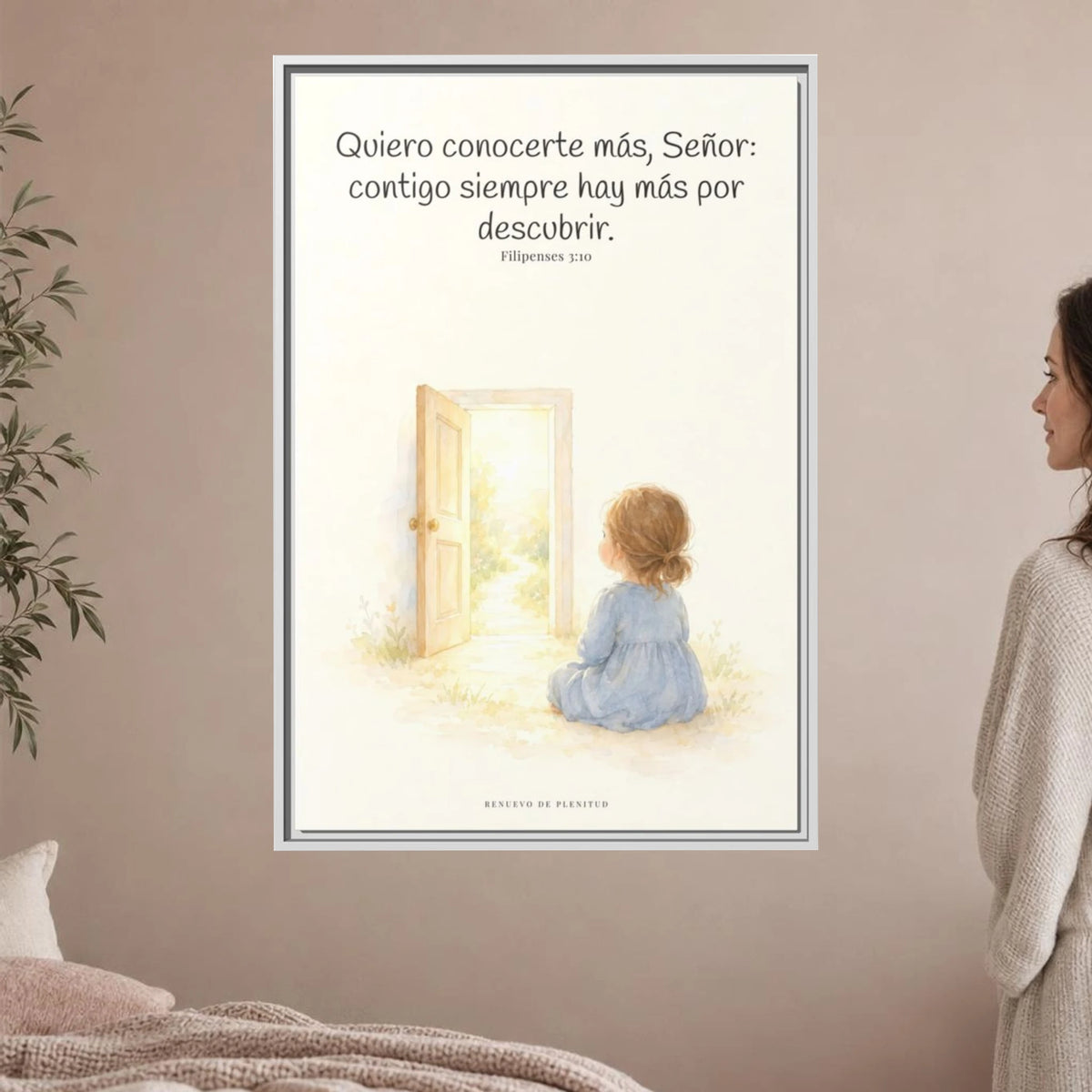 Quiero conocerte más, Señor — Lienzo Cristiano Enmarcado | Filipenses 3:10 — 24×36 pulgadas, marco blanco, vista frontal ambiental, escala física calibrada
