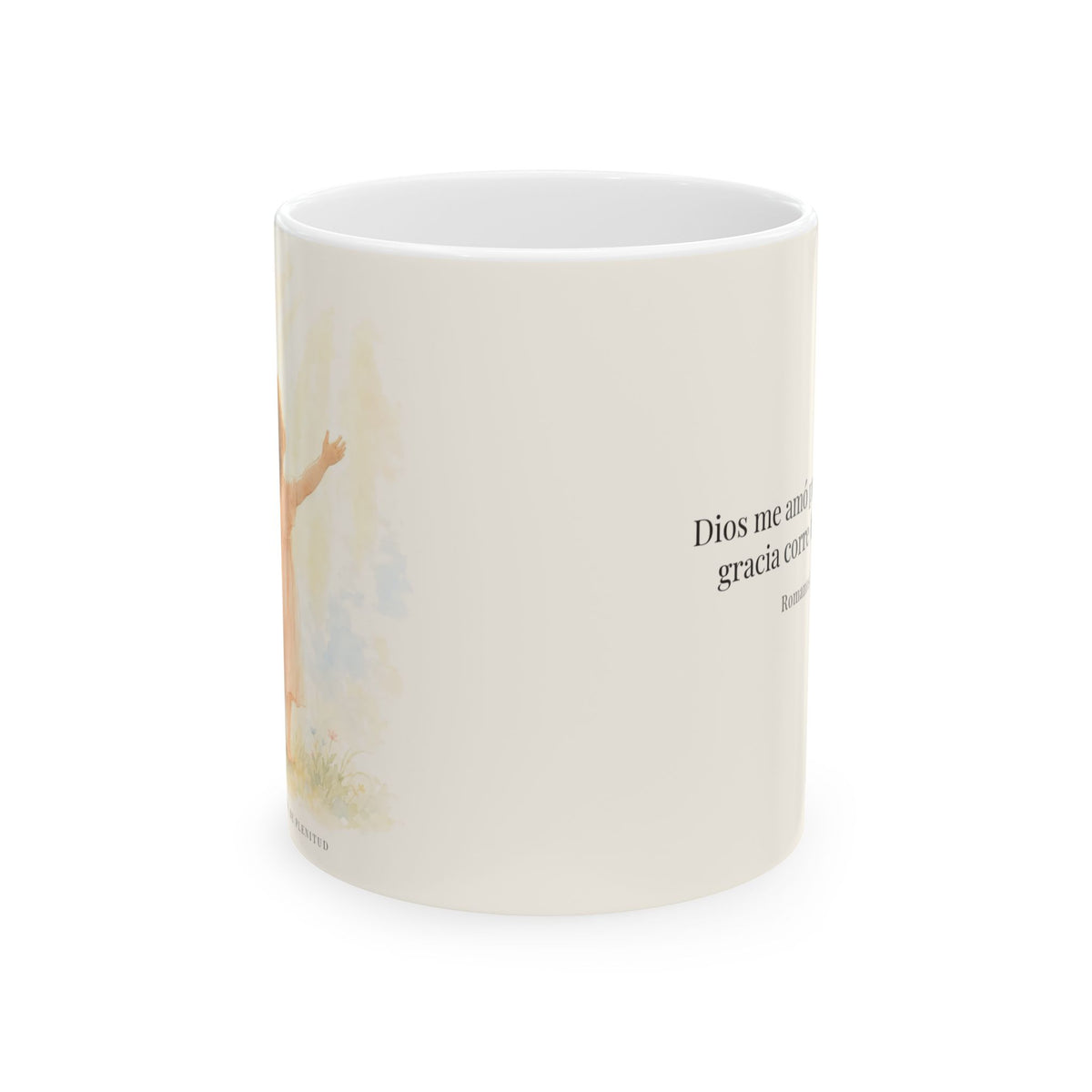 Cristo murió por mí cuando yo aún era pecador | Taza cristiana con frase devocional | Romanos 5:8
