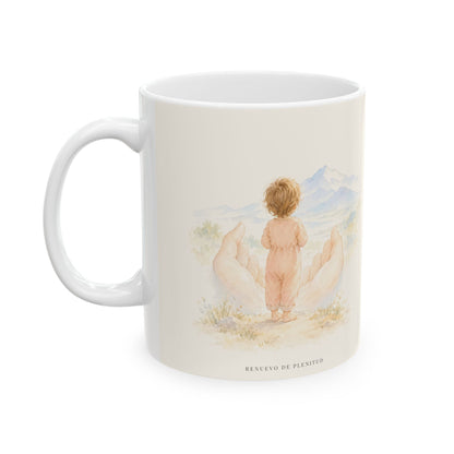 Dios me sostiene y me lleva en sus brazos | Taza cristiana en dos tamaños | Isaías 46:4