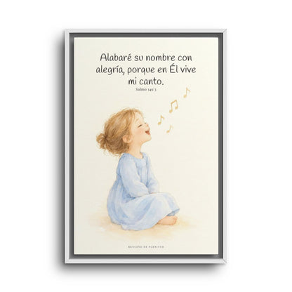 Alabaré su nombre con alegría | Arte cristiano enmarcado | Salmo 149:3 — 16×24 pulgadas, marco blanco, vista frontal