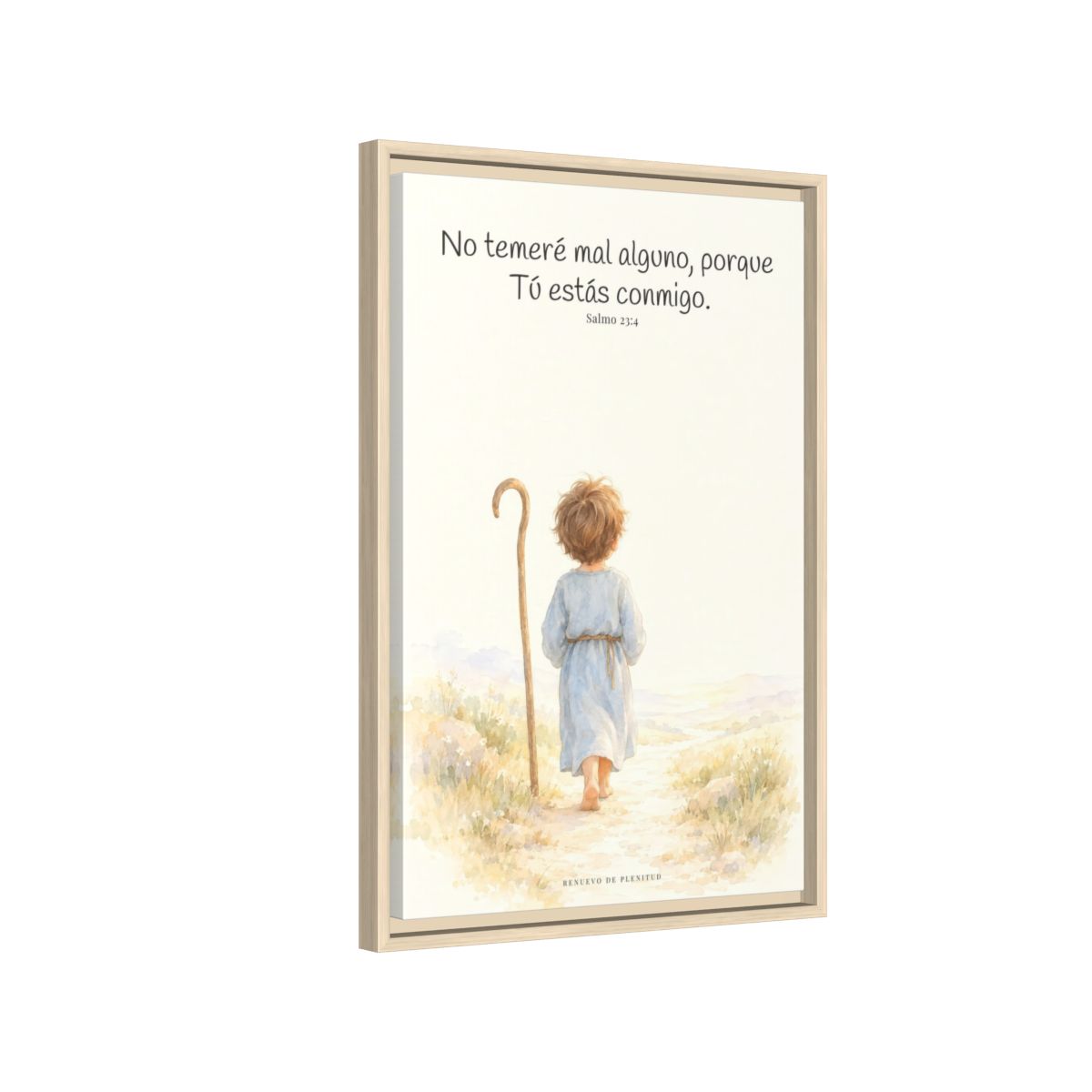 Aunque ande en valle de sombra, Tú estás conmigo — Lienzo Cristiano Enmarcado | Salmo 23:4 — 16×24 pulgadas, marco natural, vista lateral del marco flotante