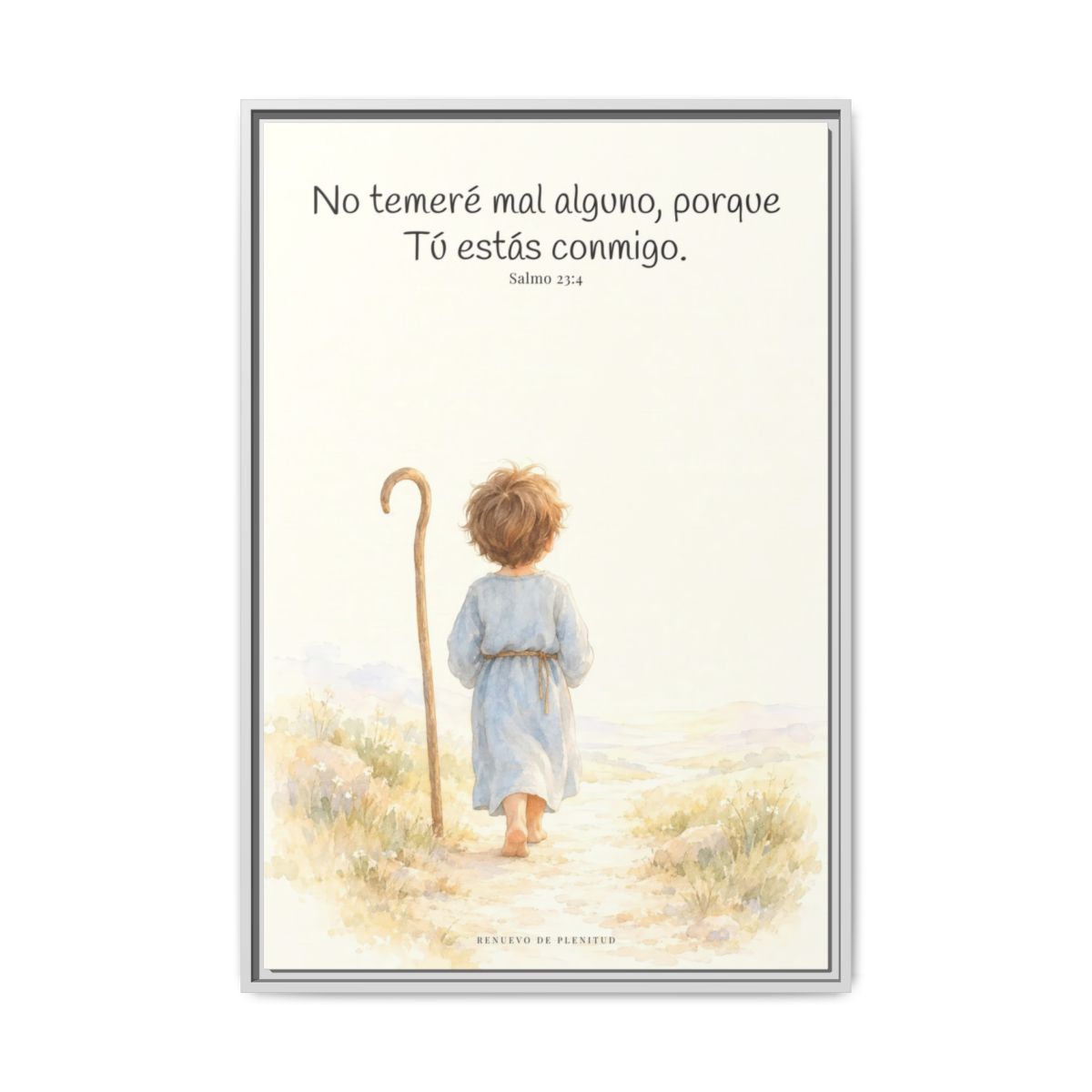 Aunque ande en valle de sombra, Tú estás conmigo — Lienzo Cristiano Enmarcado | Salmo 23:4 — 24×36 pulgadas, marco blanco, vista frontal