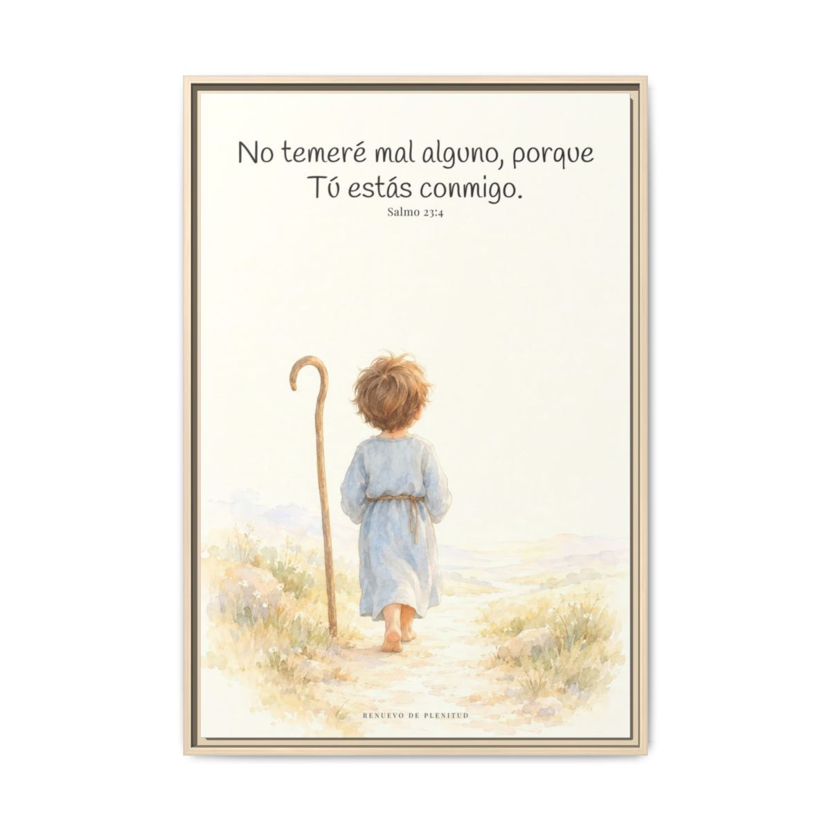 Aunque ande en valle de sombra, Tú estás conmigo — Lienzo Cristiano Enmarcado | Salmo 23:4 — 24×36 pulgadas, marco natural, vista frontal