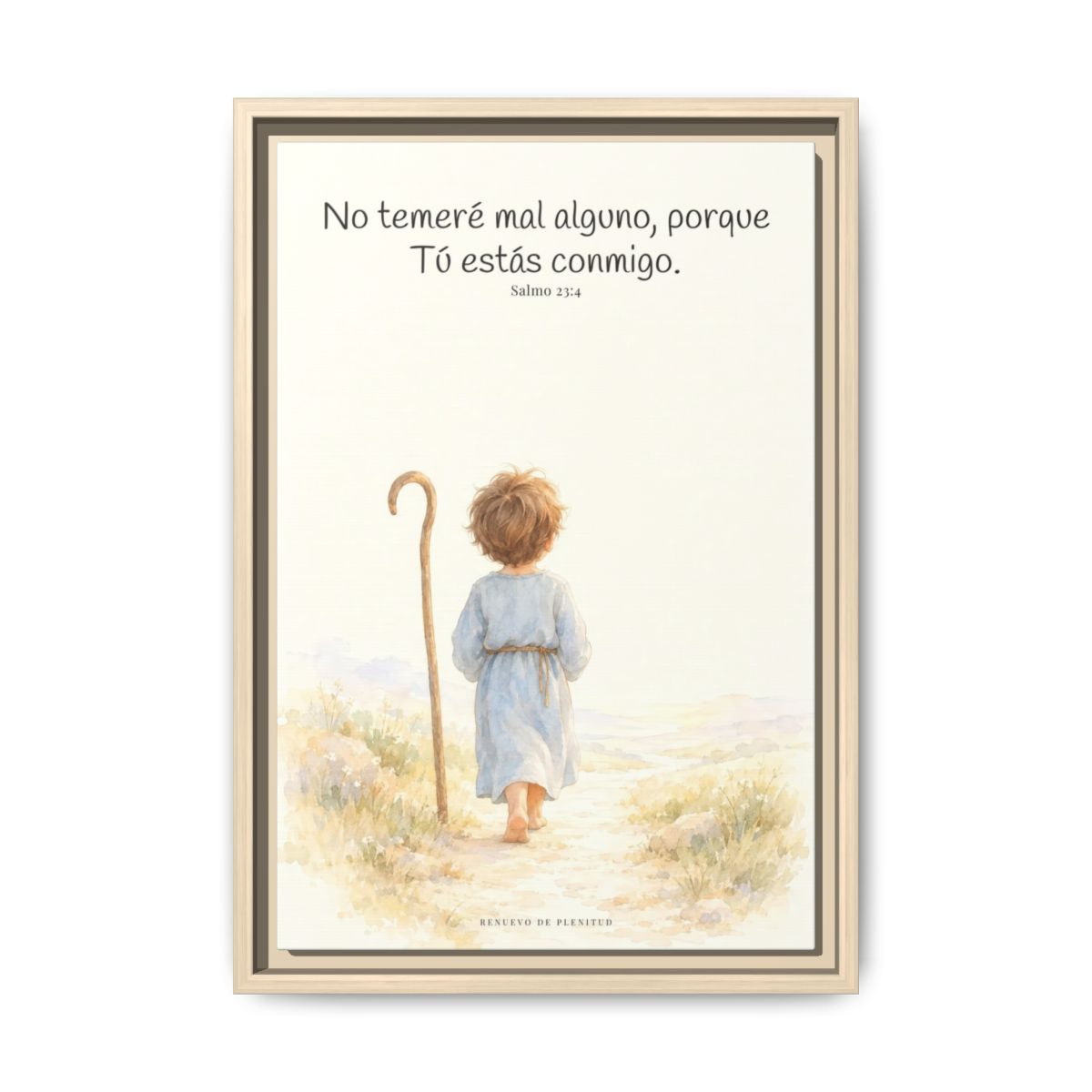 Aunque ande en valle de sombra, Tú estás conmigo — Lienzo Cristiano Enmarcado | Salmo 23:4 — 12×18 pulgadas, marco natural, vista frontal
