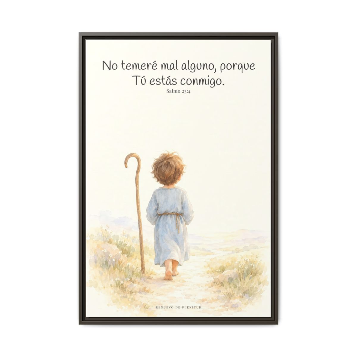 Aunque ande en valle de sombra, Tú estás conmigo — Lienzo Cristiano Enmarcado | Salmo 23:4 — 24×36 pulgadas, marco espresso, vista frontal