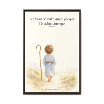 Aunque ande en valle de sombra, Tú estás conmigo — Lienzo Cristiano Enmarcado | Salmo 23:4 — 24×36 pulgadas, marco espresso, vista frontal