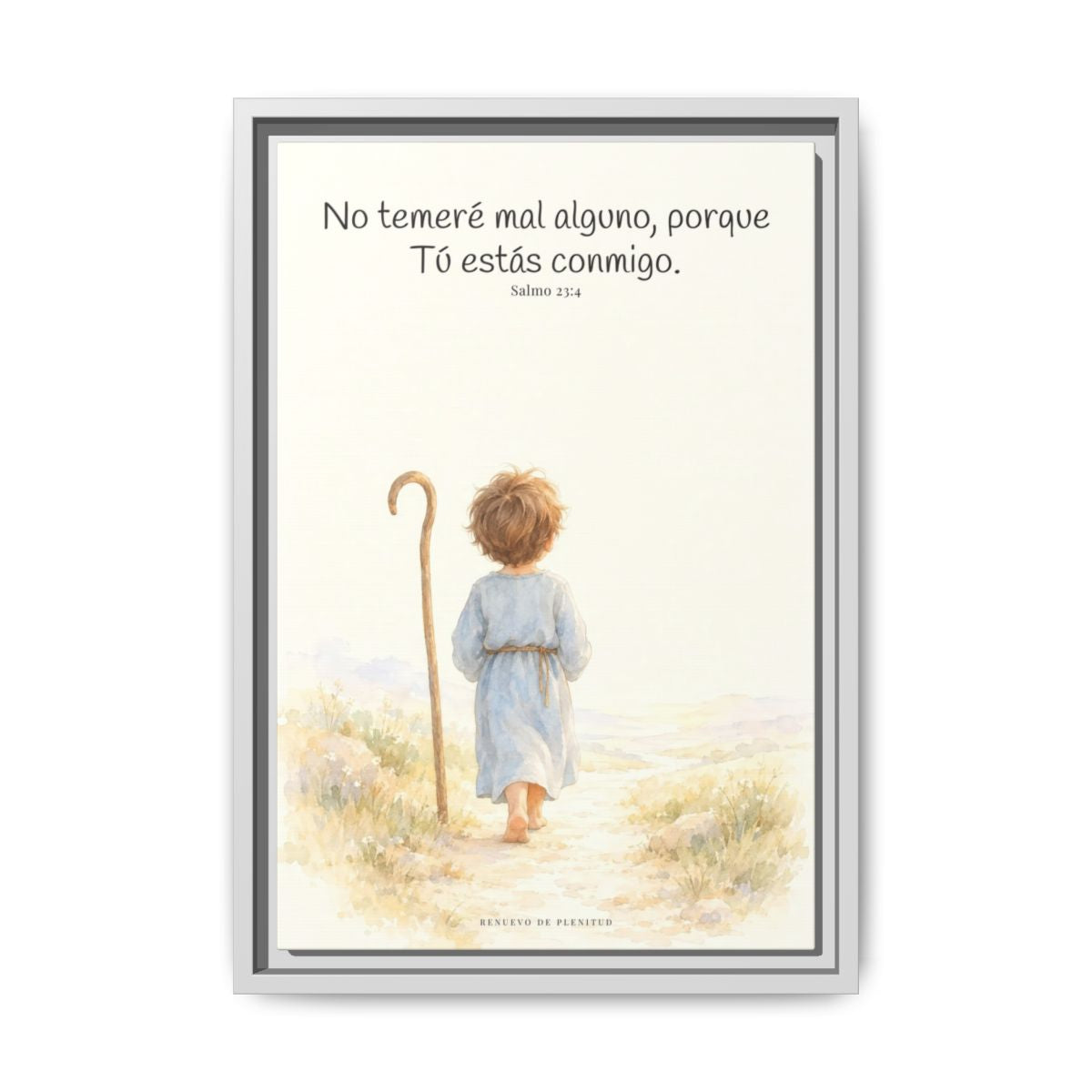 Aunque ande en valle de sombra, Tú estás conmigo — Lienzo Cristiano Enmarcado | Salmo 23:4 — 12×18 pulgadas, marco blanco, vista frontal