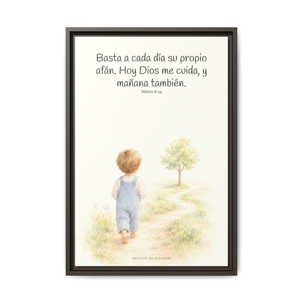 Basta a cada día su propio afán — Lienzo Cristiano Enmarcado | Mateo 6:34 — 16×24 pulgadas, marco espresso, vista frontal