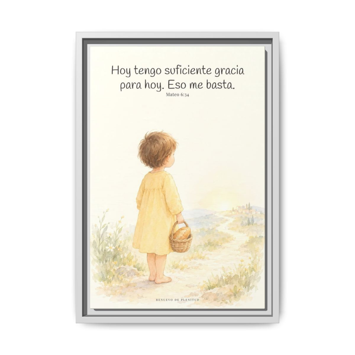 Basta a cada día su propio afán — Lienzo Cristiano Enmarcado | Mateo 6:34 — 12×18 pulgadas, marco blanco, vista frontal