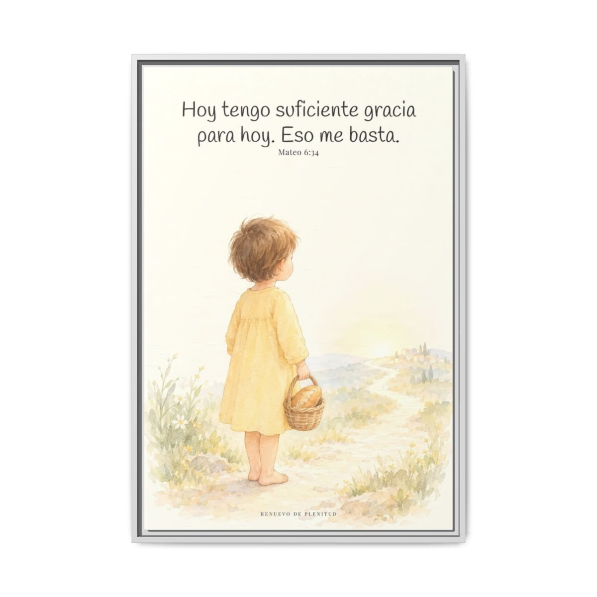 Basta a cada día su propio afán — Lienzo Cristiano Enmarcado | Mateo 6:34 — 24×36 pulgadas, marco blanco, vista frontal