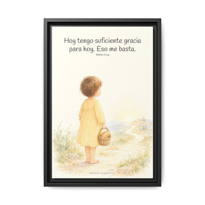 Basta a cada día su propio afán — Lienzo Cristiano Enmarcado | Mateo 6:34 — 12×18 pulgadas, marco negro, vista frontal