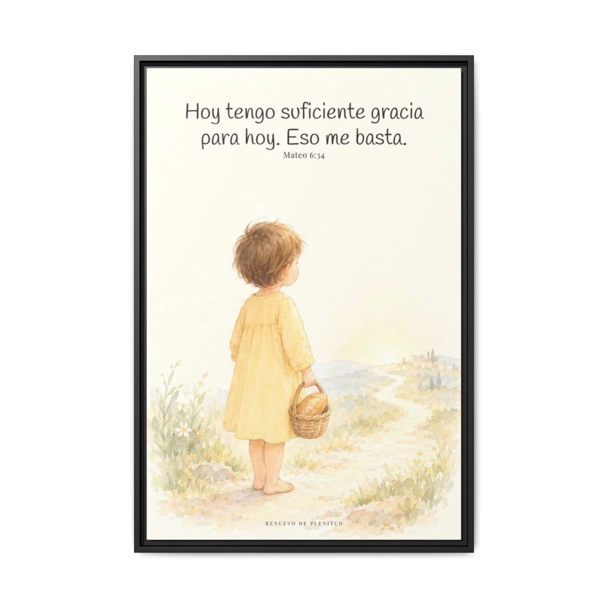 Basta a cada día su propio afán — Lienzo Cristiano Enmarcado | Mateo 6:34 — 24×36 pulgadas, marco negro, vista frontal