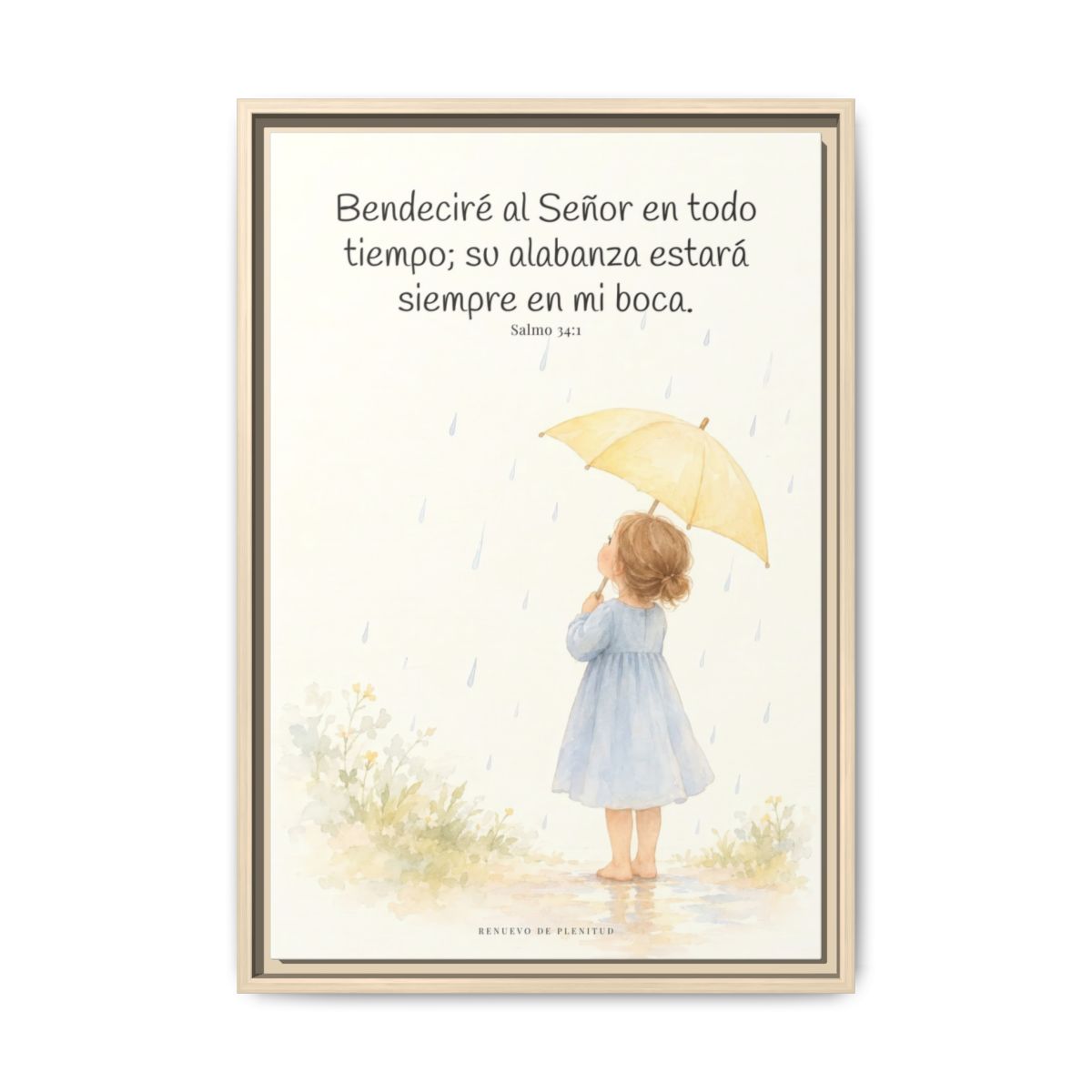 Bendeciré a Jehová en todo tiempo — Lienzo Cristiano Enmarcado | Salmo 34:1 — 16×24 pulgadas, marco natural, vista frontal