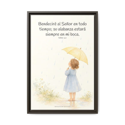 Bendeciré a Jehová en todo tiempo — Lienzo Cristiano Enmarcado | Salmo 34:1 — 16×24 pulgadas, marco espresso, vista frontal