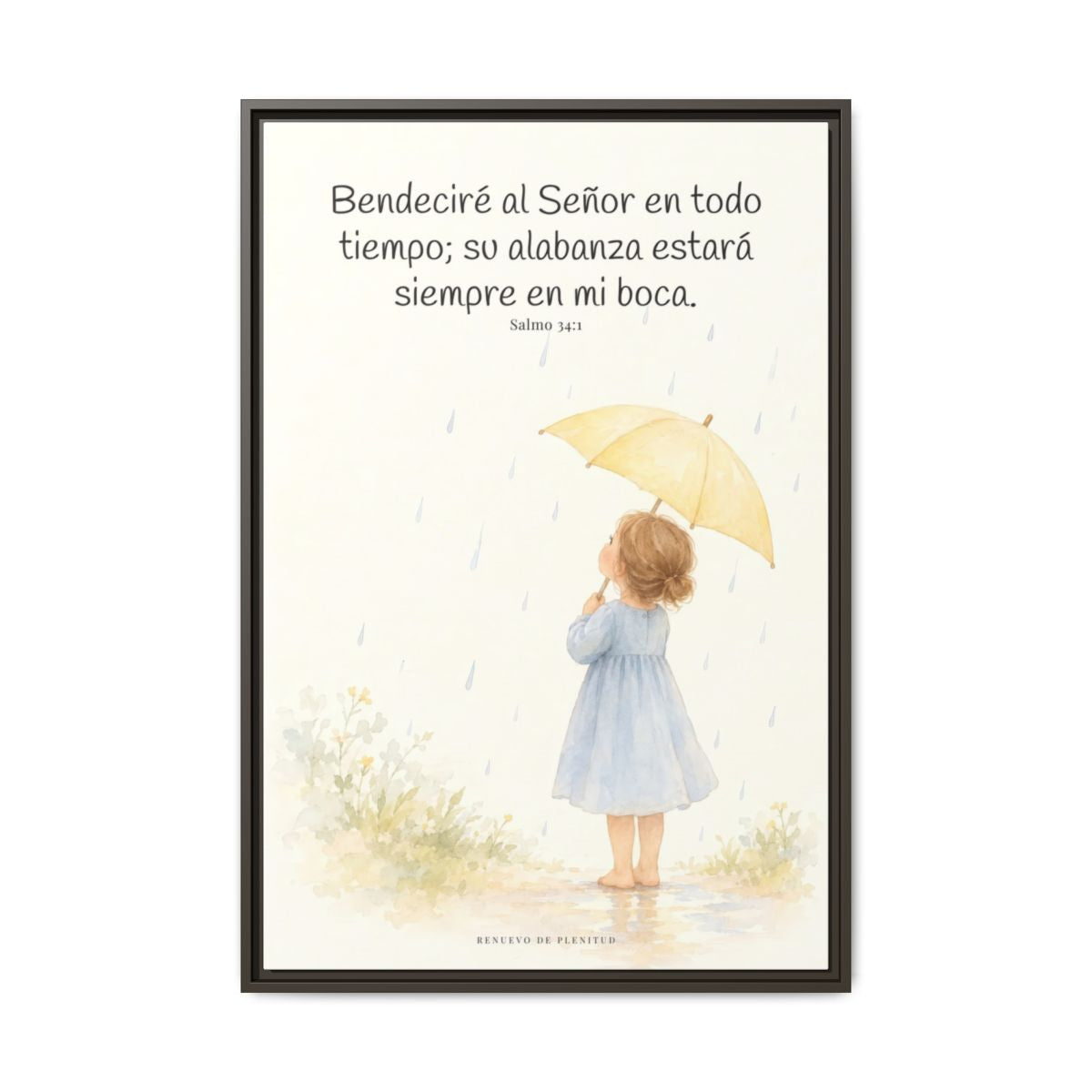 Bendeciré a Jehová en todo tiempo — Lienzo Cristiano Enmarcado | Salmo 34:1 — 24×36 pulgadas, marco espresso, vista frontal