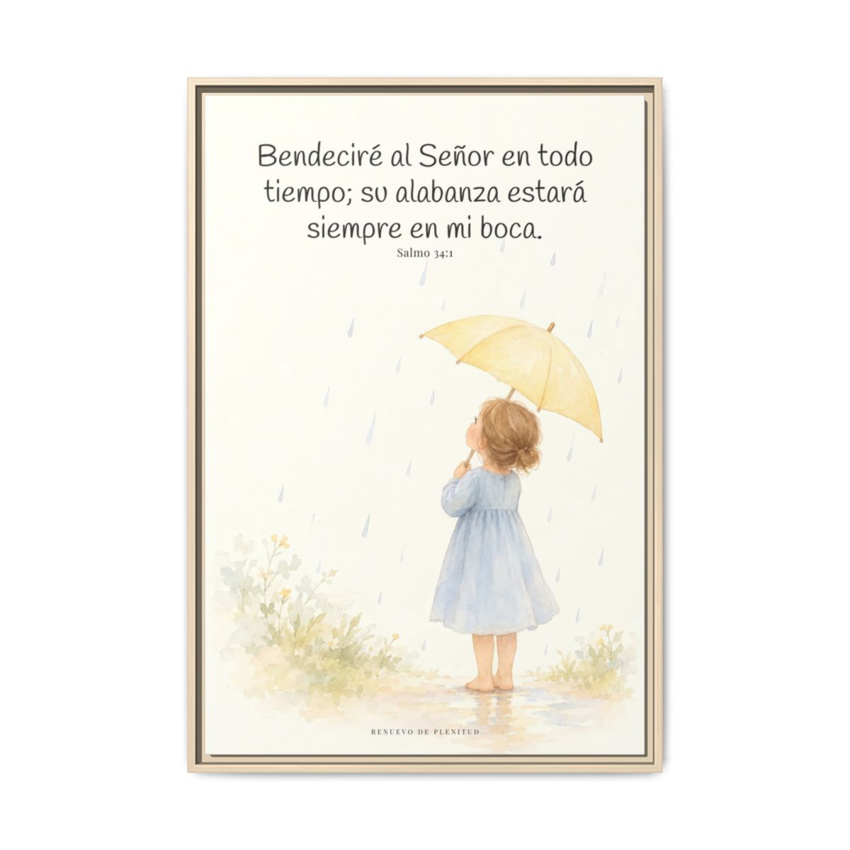 Bendeciré a Jehová en todo tiempo — Lienzo Cristiano Enmarcado | Salmo 34:1 — 24×36 pulgadas, marco natural, vista frontal