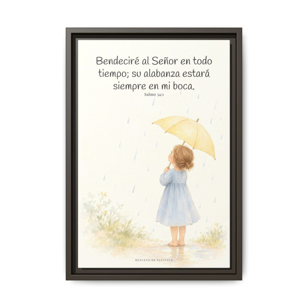 Bendeciré a Jehová en todo tiempo — Lienzo Cristiano Enmarcado | Salmo 34:1 — 12×18 pulgadas, marco espresso, vista frontal