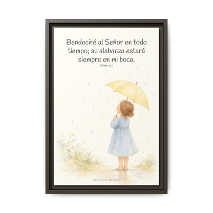 Bendeciré a Jehová en todo tiempo — Lienzo Cristiano Enmarcado | Salmo 34:1 — 12×18 pulgadas, marco espresso, vista frontal