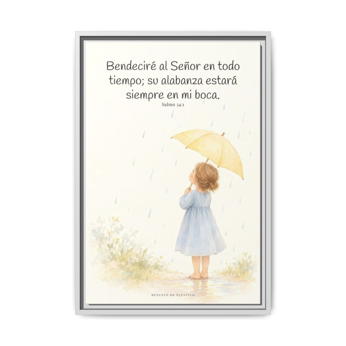 Bendeciré a Jehová en todo tiempo — Lienzo Cristiano Enmarcado | Salmo 34:1 — 16×24 pulgadas, marco blanco, vista frontal