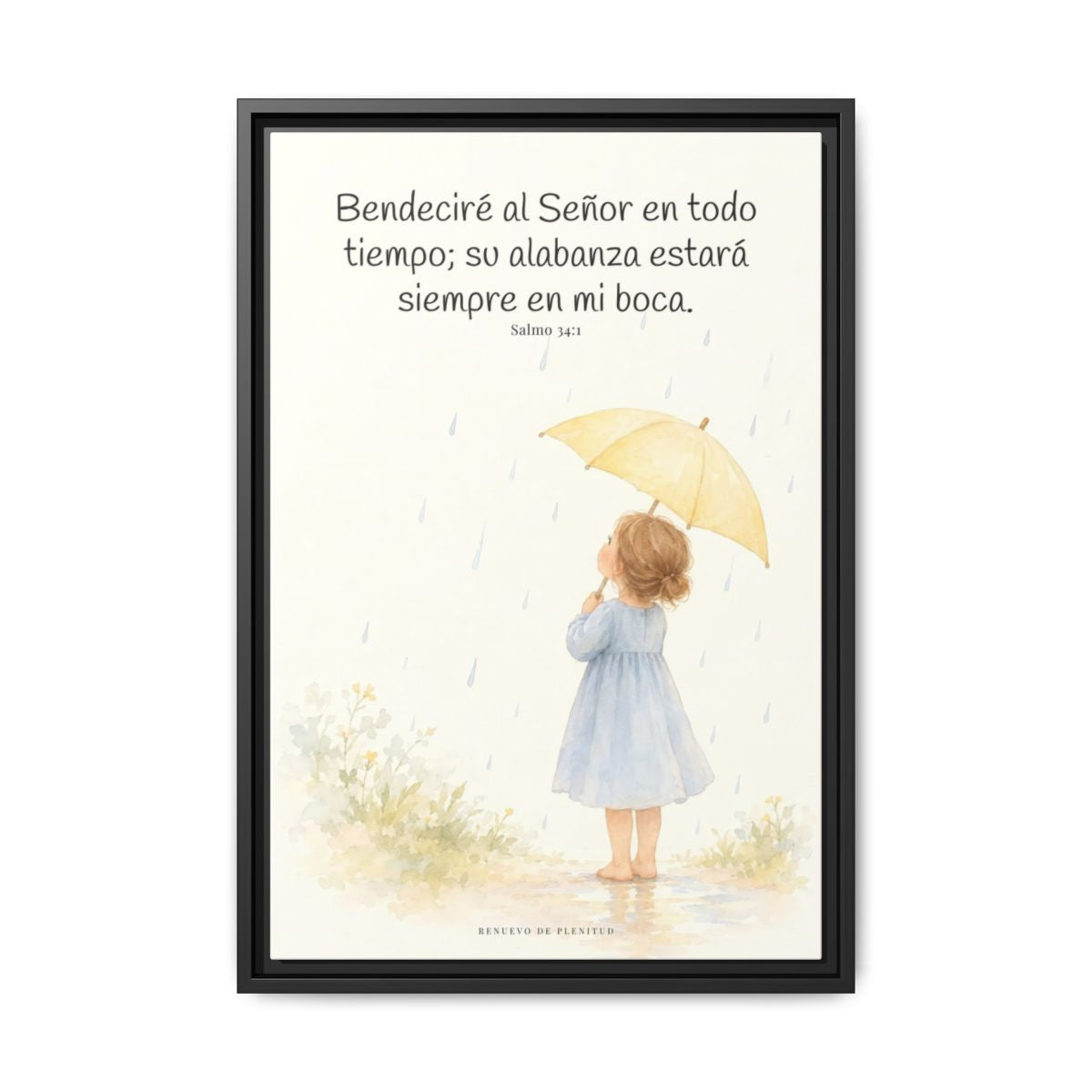Bendeciré a Jehová en todo tiempo — Lienzo Cristiano Enmarcado | Salmo 34:1 — 16×24 pulgadas, marco negro, vista frontal